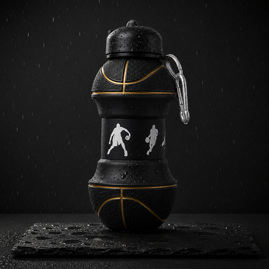 Foldo black basketball-design foldable silicone water bottle