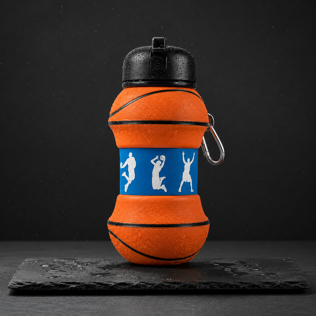 Foldo orange basketball-design foldable silicone water bottle