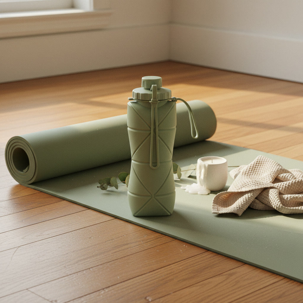 Foldo sage green foldable water bottle with matte silicone surface